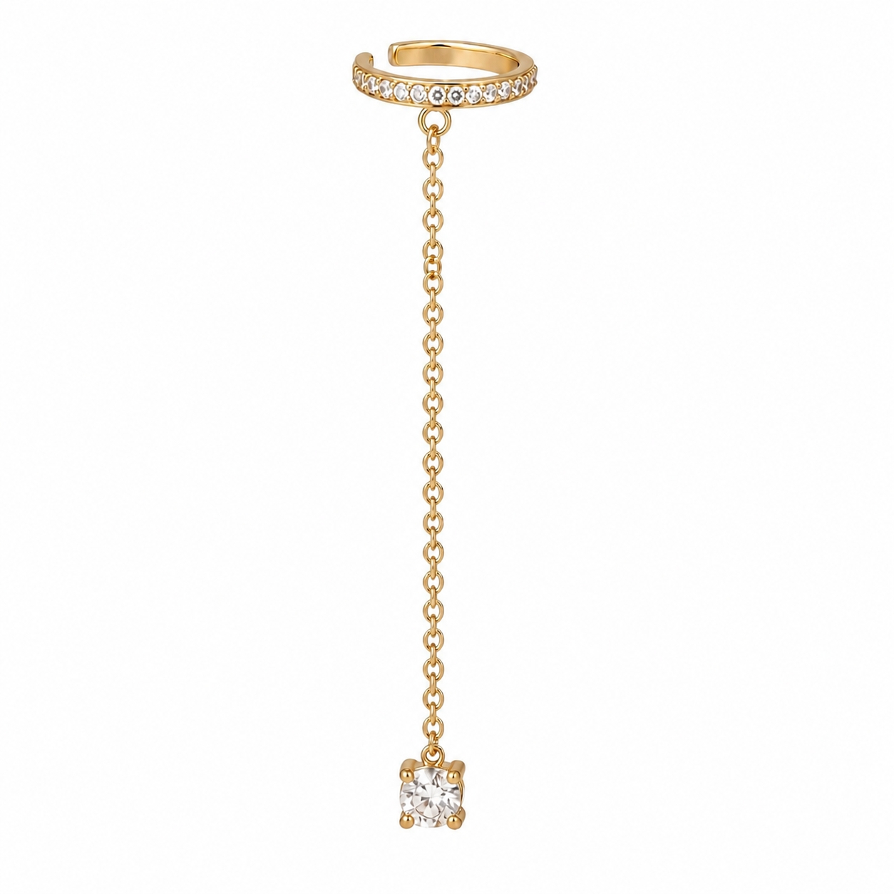 Cercel ear cuff argint 925, JW997, model cu lant, placat cu aur