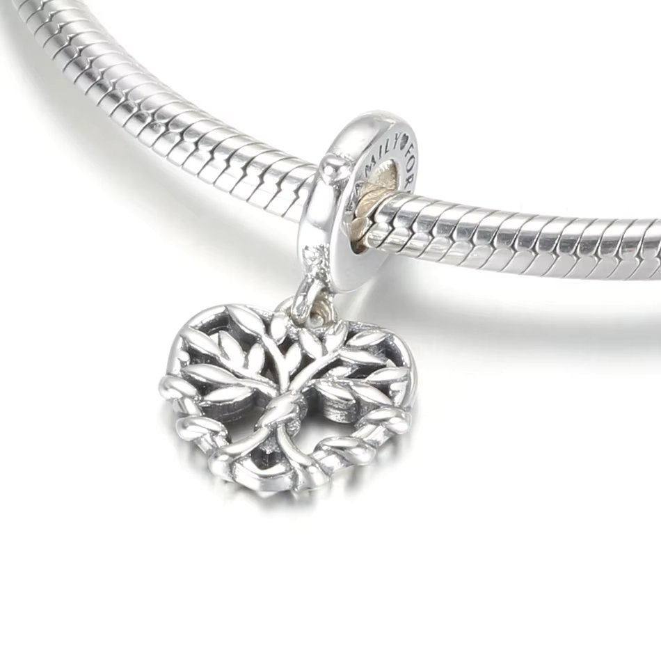 Charm/talisman argint 925, JW1144, model inima si copac, placat cu rodiu