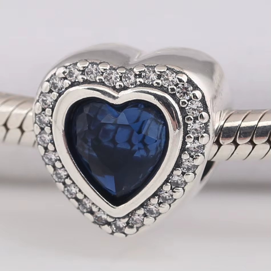 Charm/talisman argint 925, JW1184, model inima albastra, placat cu rodiu - 1 | YEO