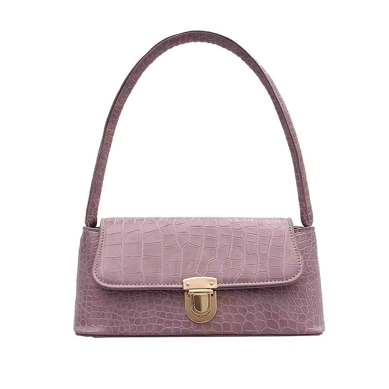 Geanta dama tip baguette,Isoria GT3981, textura crocodil, Mov