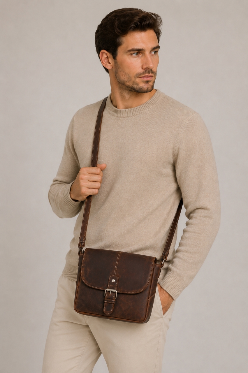 Geanta de umar unisex, Gabriele GT3868, piele naturala, Maro inchis - imagine 2