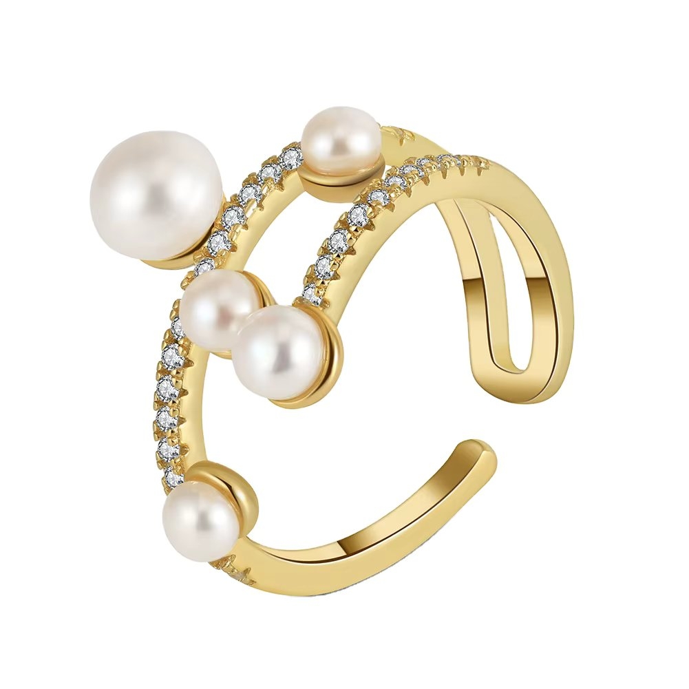 Inel reglabil argint 925, JW1724, model elegant cu perle, placat cu aur
