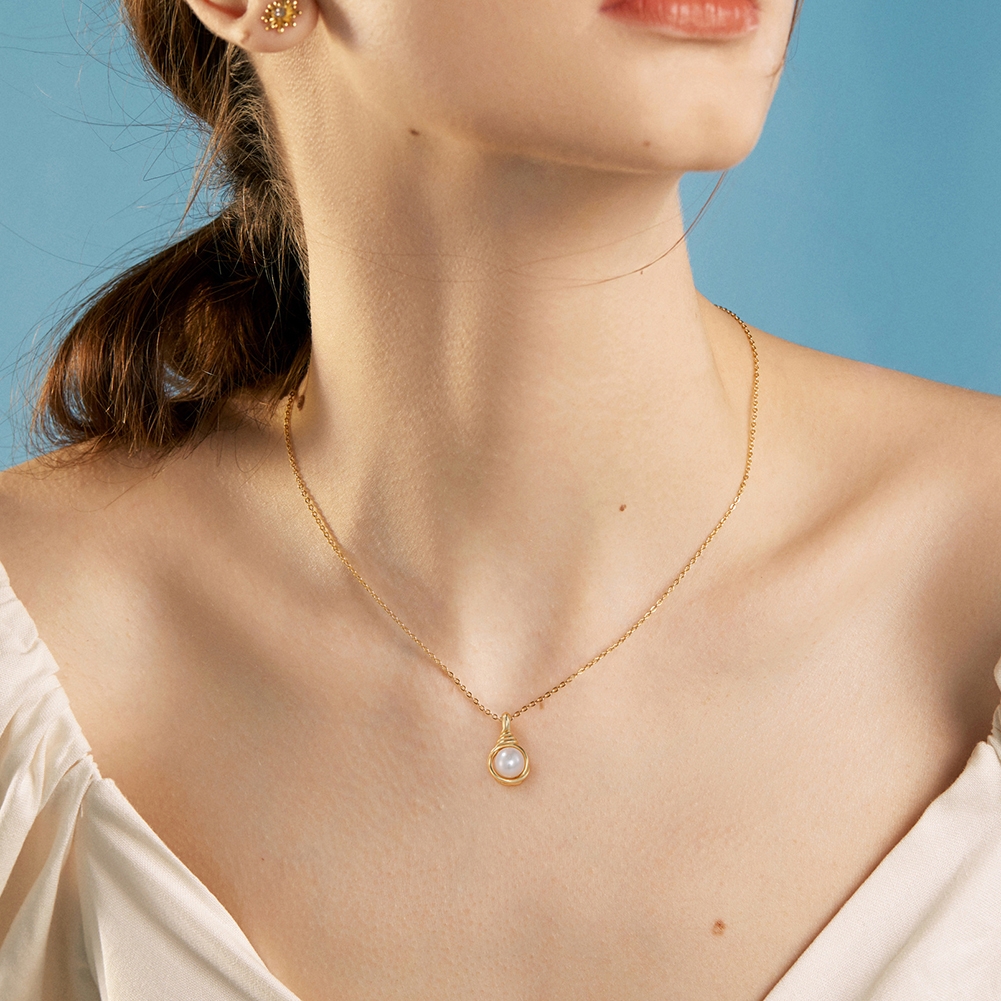 Lantisor argint 925, JW1546, model perla, placat cu aur - 1 | YEO