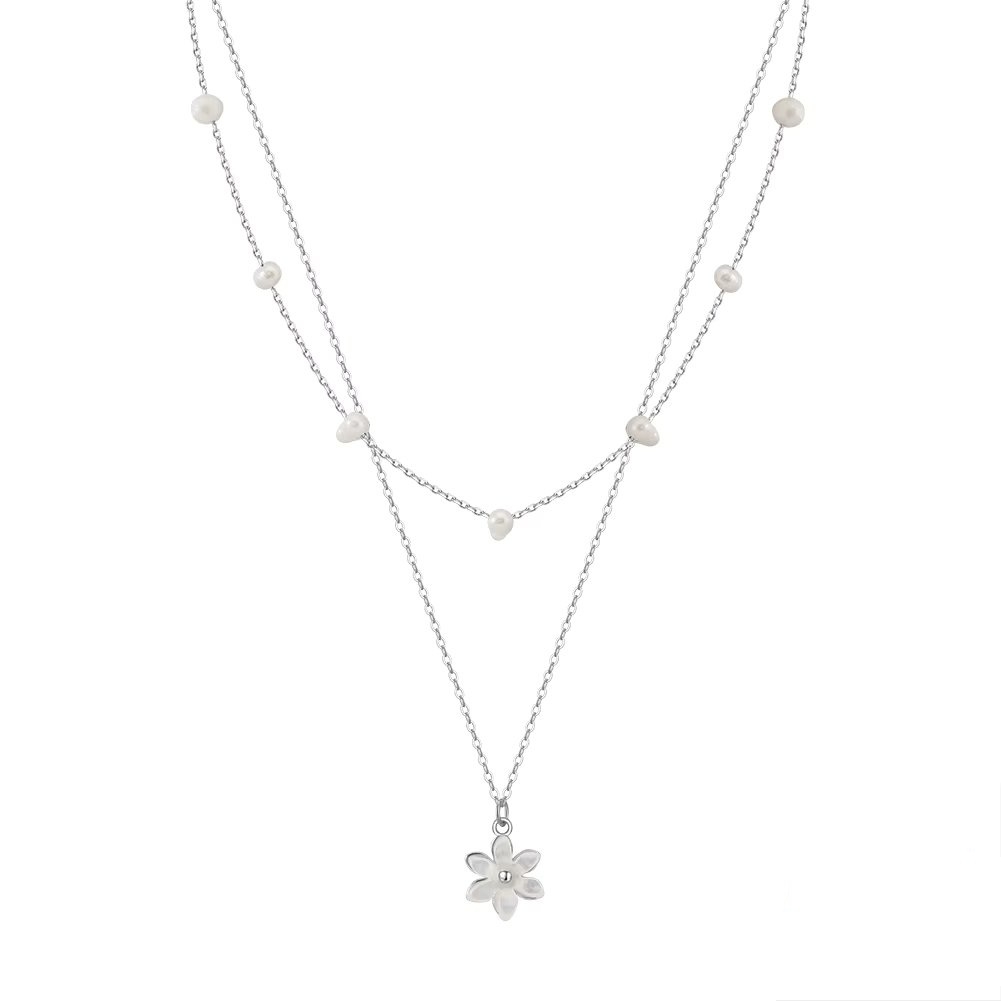 Lantisor argint 925, JW1706, model dublu cu floare, placat cu rodiu