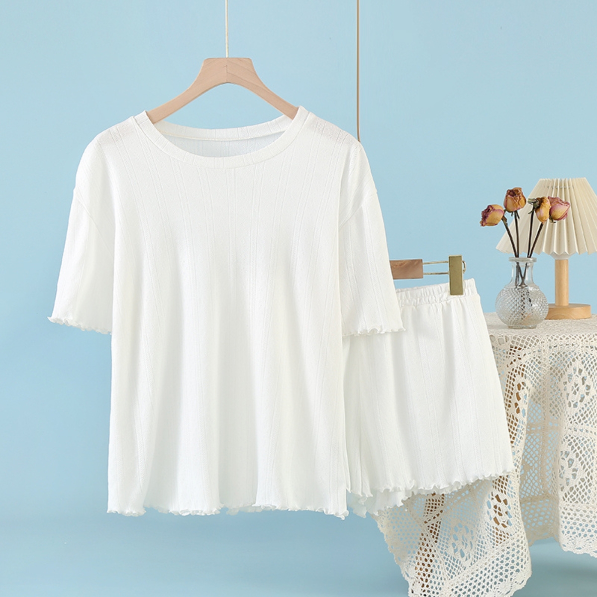 Pijama dama "Sleepy Hearts" din doua piese, PJ024, Alb - Rosu