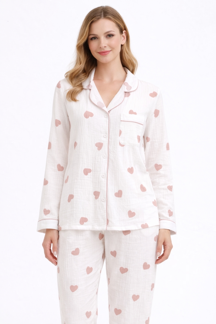 Pijama dama "Sweet Night" din doua piese, PJ005, Alb