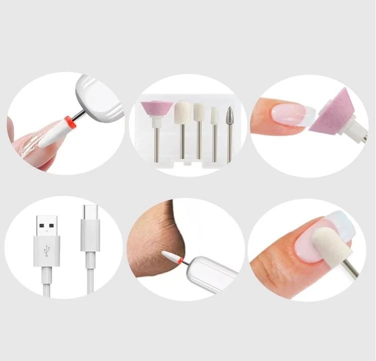 Pilă electrică unghii 6 în 1, reîncărcabilă USB, cu set freze, roz — imaginea 4