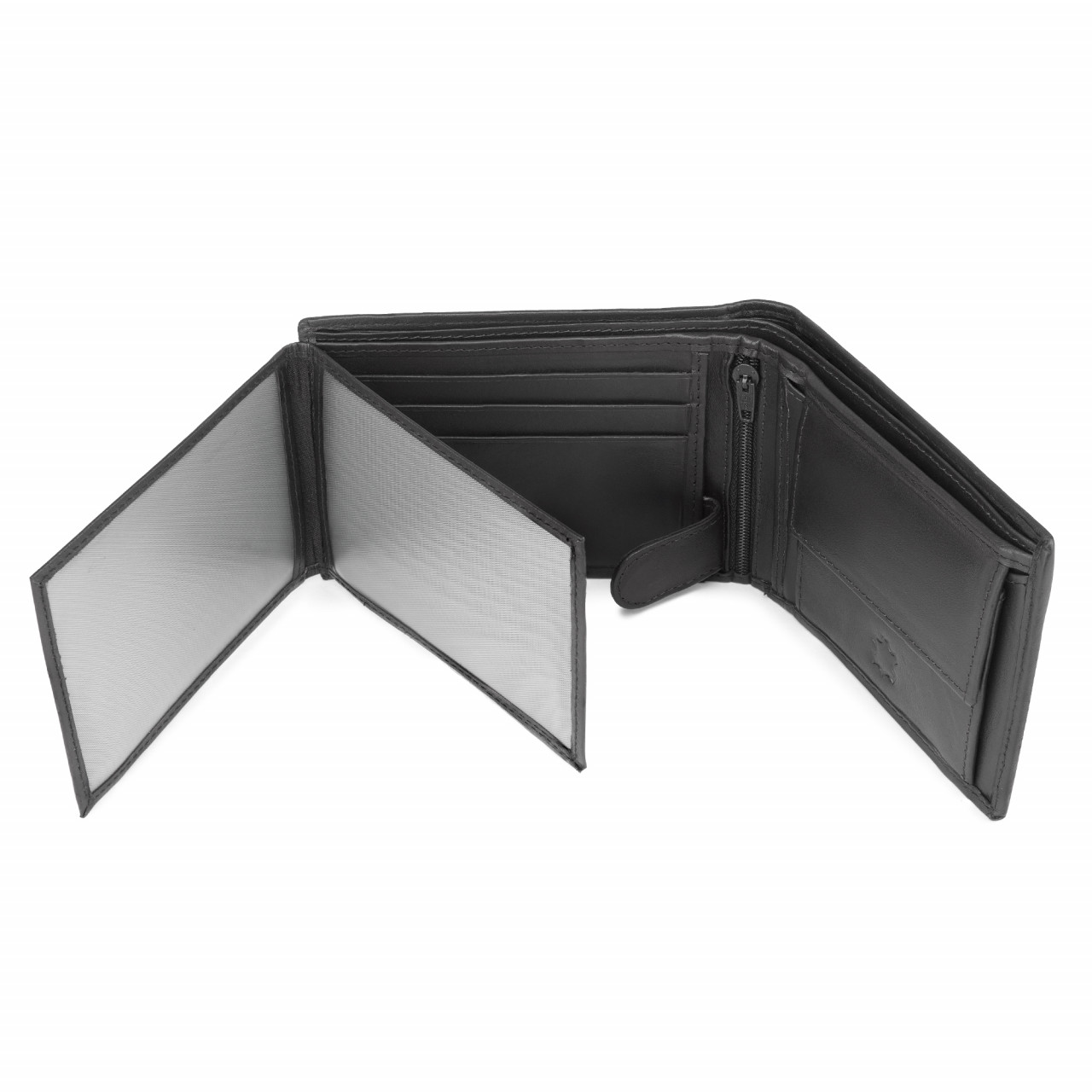 Portofel bărbați Ronno Alvaro, piele naturală, pliabil, logo în relief, negru — imaginea 3
