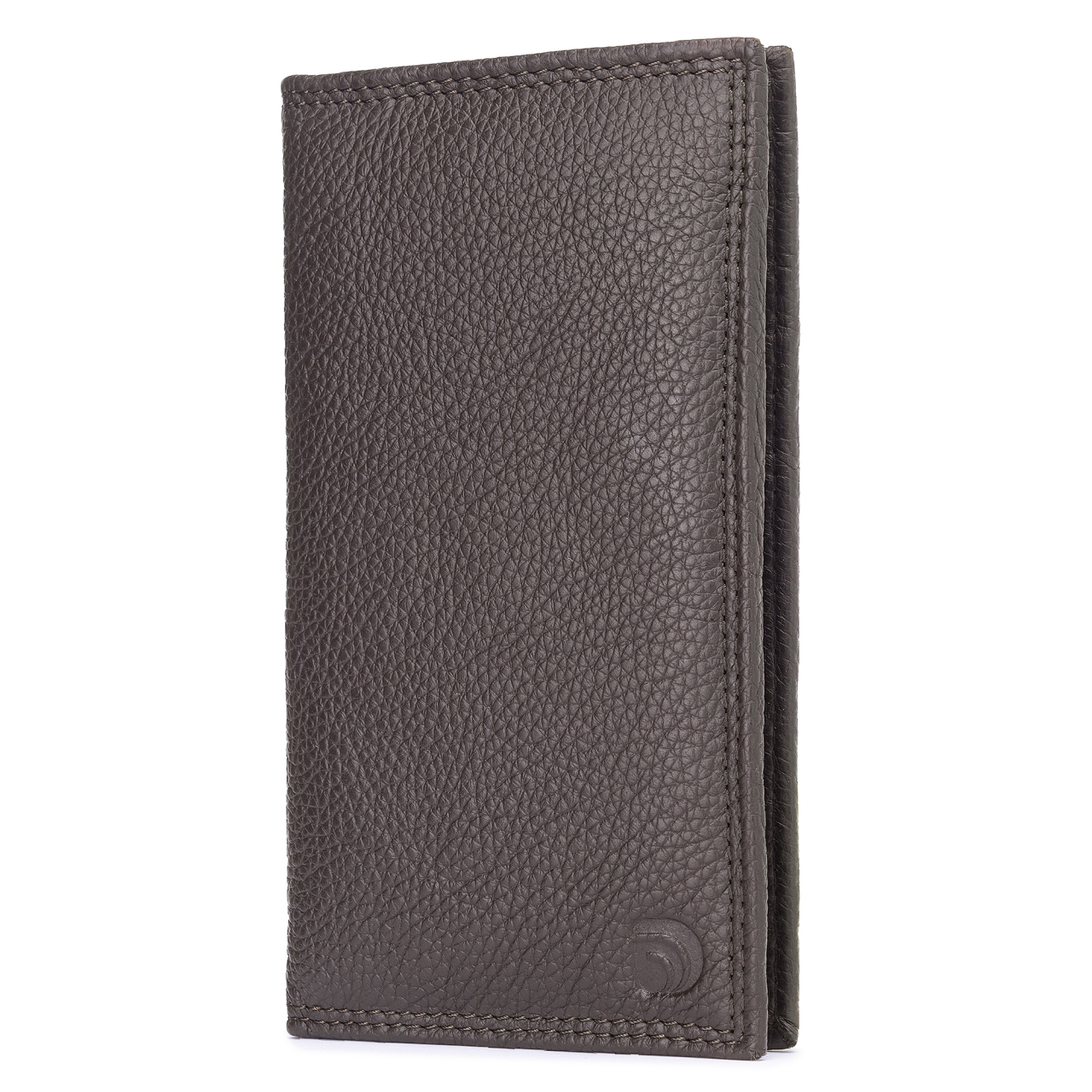 Portofel unisex piele naturală granulată, model vertical lung, maro închis