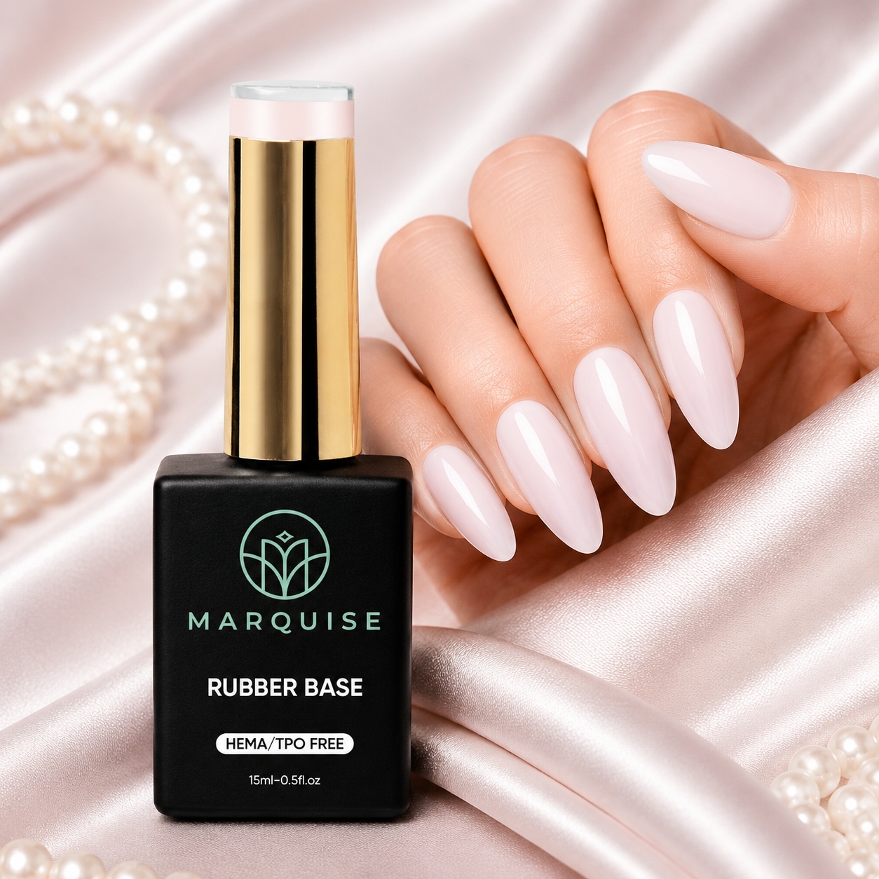 Rubber base pentru unghii Marquise Cover CBB017, roz nude, HEMA free, 15 ml — imaginea 2