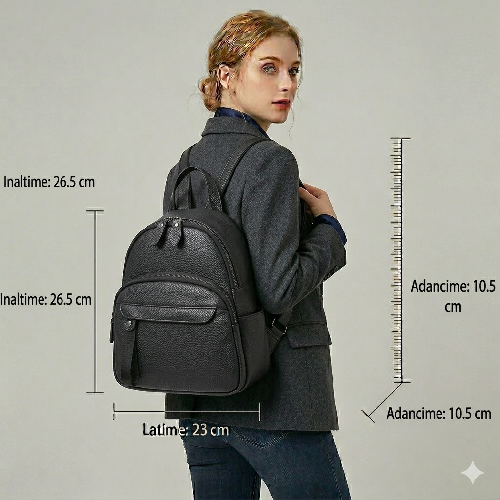 Rucsac dama, Nylay GT1521, piele naturala, model negru - imagine 2