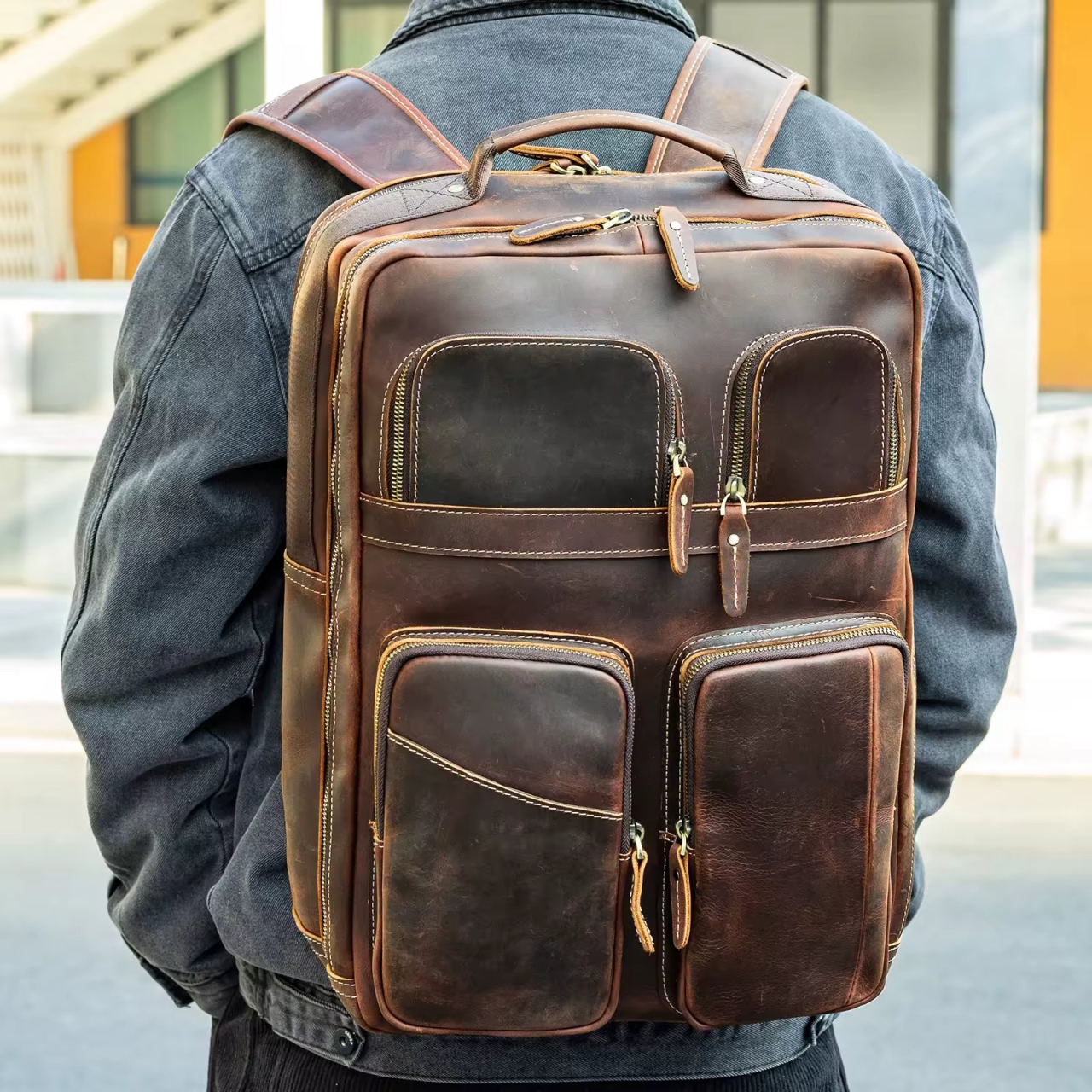 Rucsac pentru barbati, Caian GT3329, piele naturala, Maro - 2 | YEO
