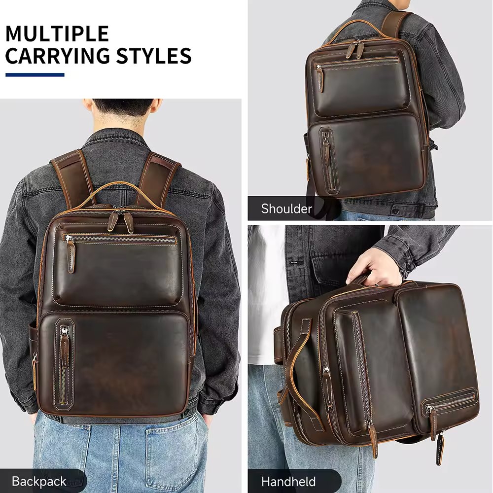 Rucsac pentru barbati, Mael GT3327, piele naturala, Maro - 1 | YEO