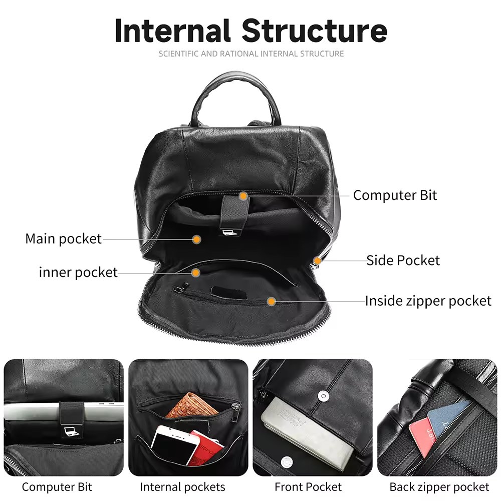 Rucsac pentru barbati, Valerian GT3324, piele naturala, Negru