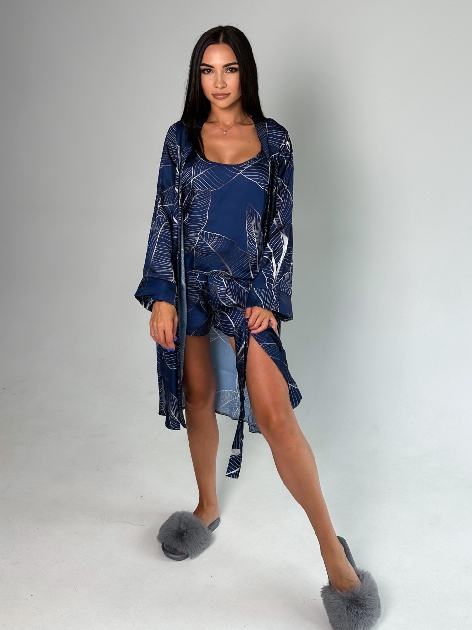 Set pijama dama din doua piese, cu bretele si pantaloni scurti – 2300746, Albastru - imagine 4