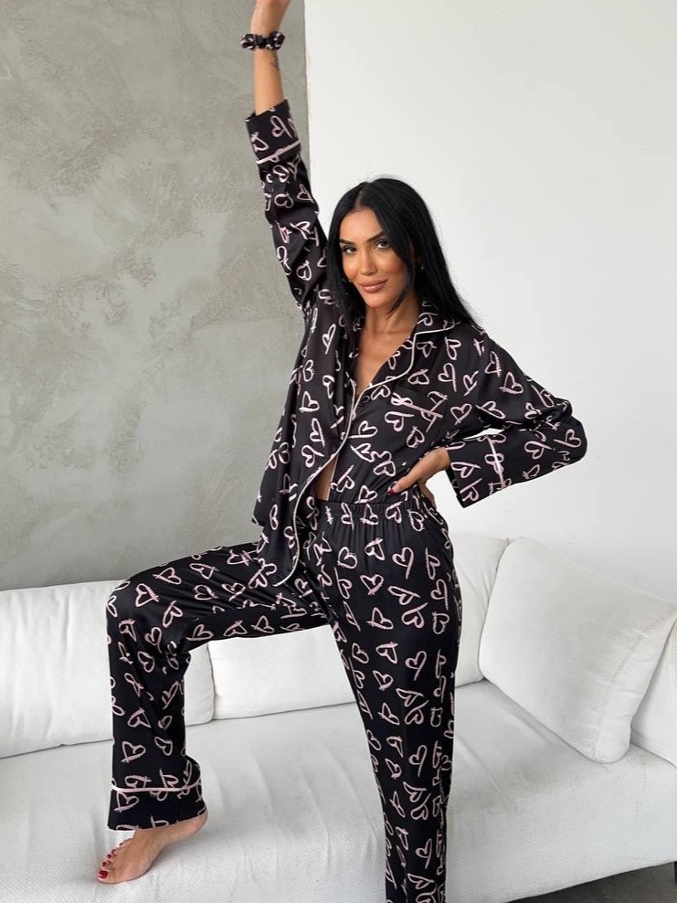 Set pijama dama din doua piese, cu nasturi – 2401677, Negru - imagine 4