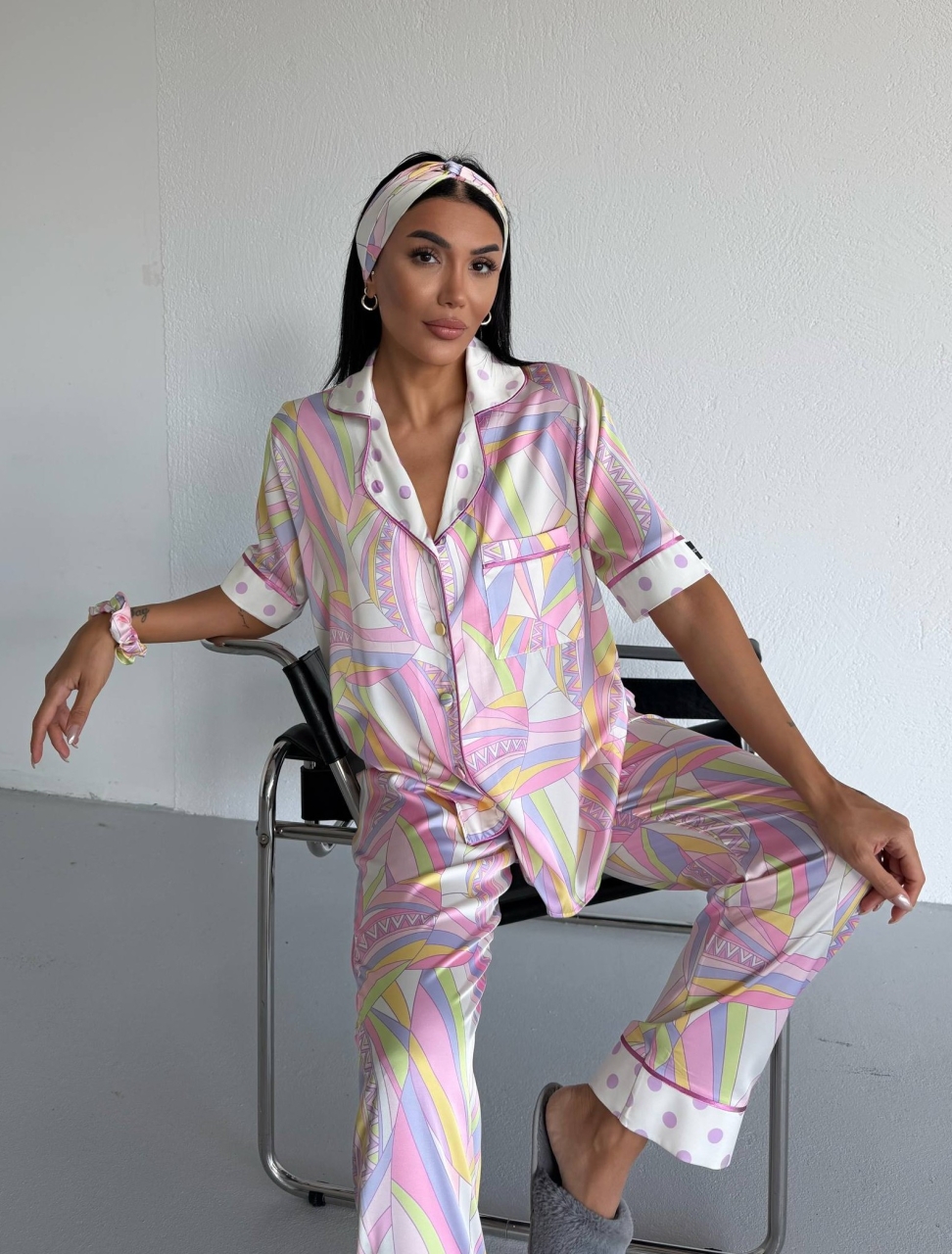 Set pijama dama din doua piese, cu nasturi – 2500370, Pastel Vibes - imagine 4