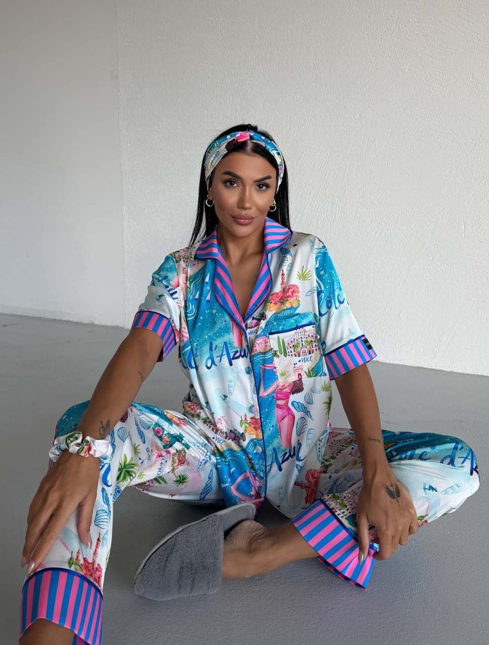 Set pijama dama din doua piese, cu nasturi – 2500383, Riviera Vibes - imagine 4