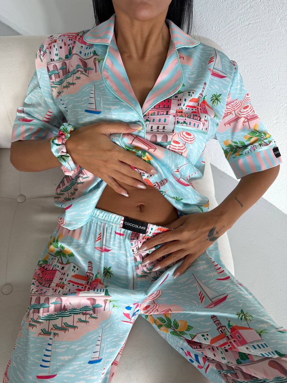 Set pijama dama din doua piese, cu nasturi – 2500384, Summer Riviera - imagine 6