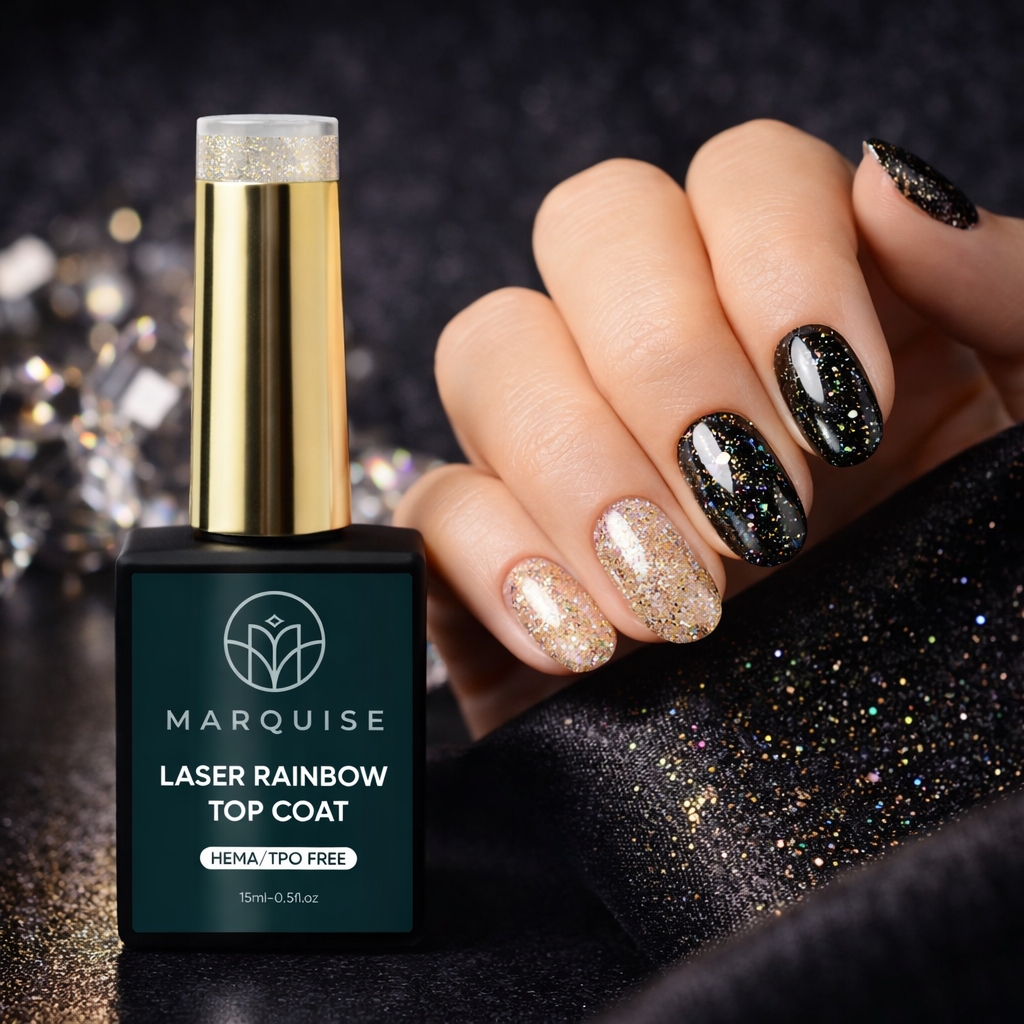 Top Coat Laser Rainbow HEMA/TPO FREE, Marquise, Auriu, 15 ml - imagine 2