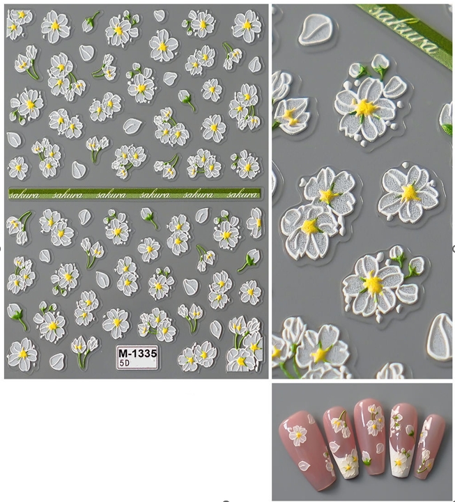 Abtibilduri unghii 3D Marquise, STICKER35, Alb/Galben