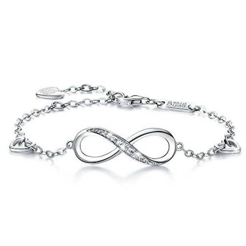 Brățară damă argint 925, model infinit cu zirconii, lungime reglabilă, placată cu rodiu