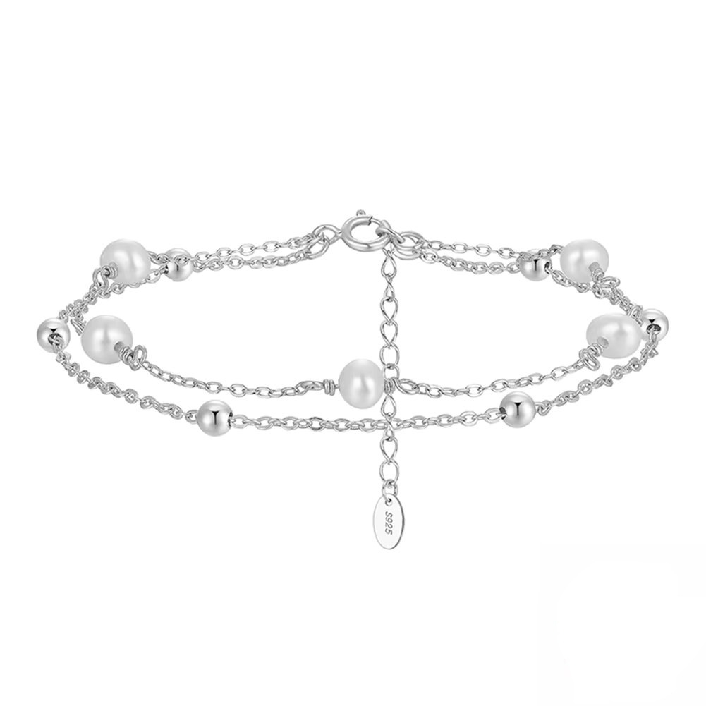 Bratara din argint 925 pentru dama, JW1551, model dublu cu perle, placata cu rodiu