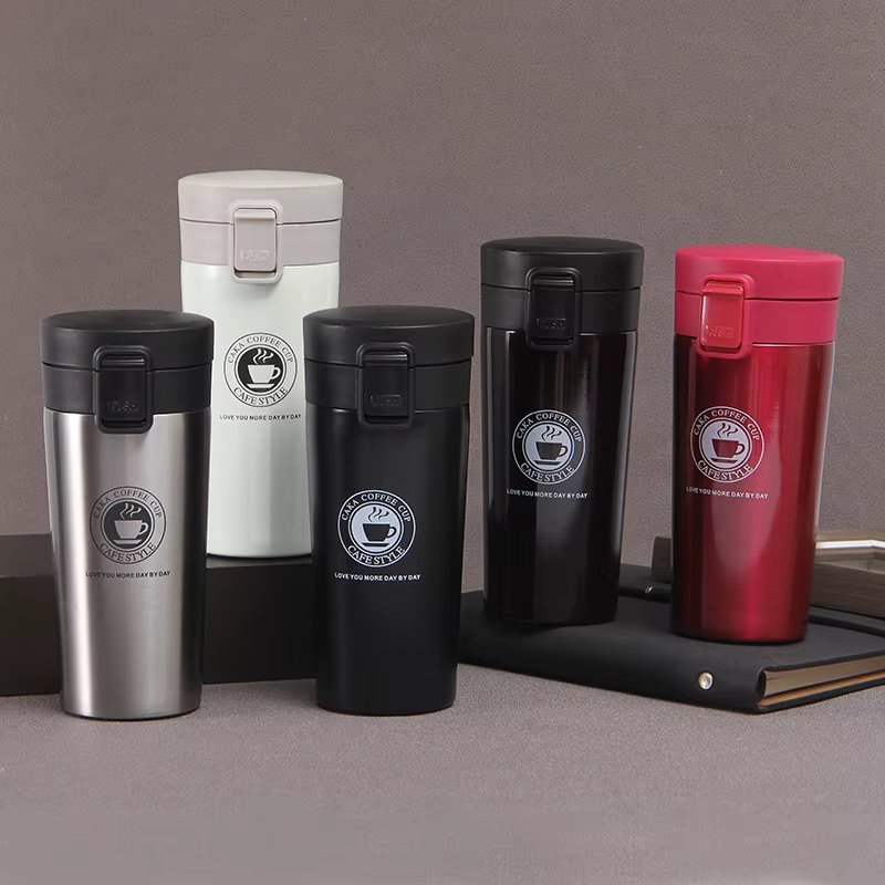 Cană termos inox cu capac flip, 550 ml, maro cafea, TRM019 — imaginea 2