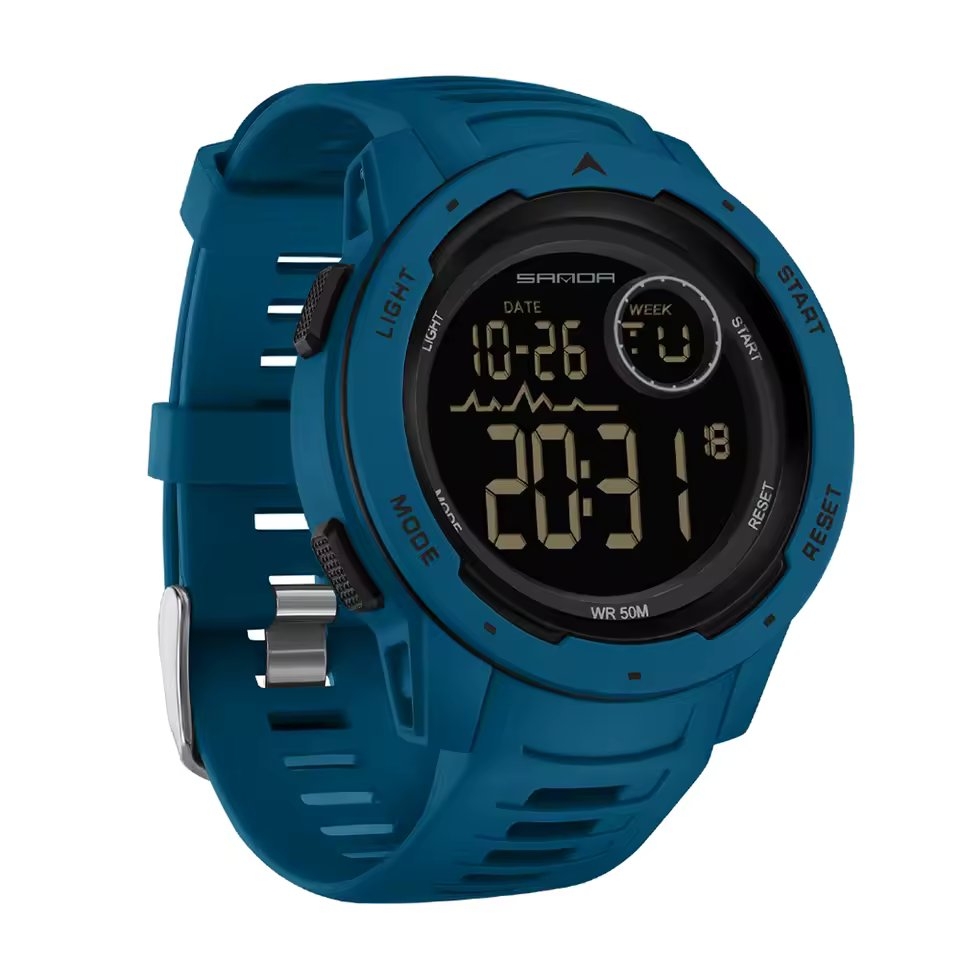 Ceas barbatesc digital Samda CS1761, silicon, albastru, cadran negru
