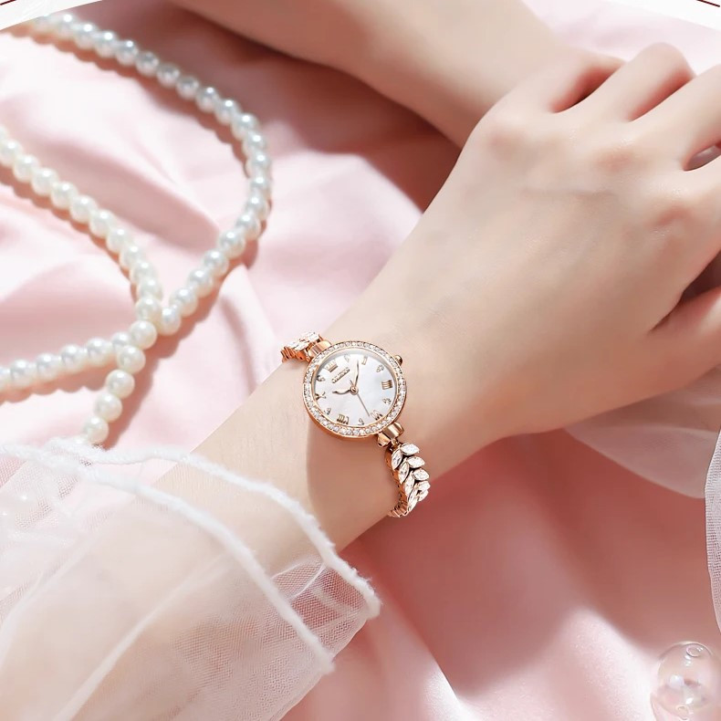 Ceas damă Olevs, brățară oțel cu zirconii, cadran sidefat alb, rose gold CS1613 — imaginea 5