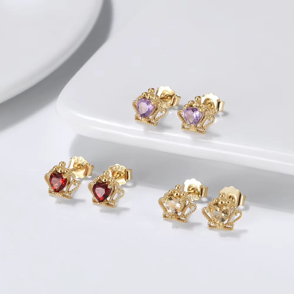 Cercei argint 925, JW1695, model coronita, placati cu aur