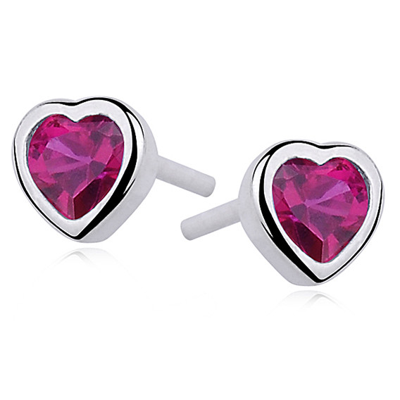 Cercei argint 925, JW340, model inimioara cu zirconiu ruby, placati cu rodiu