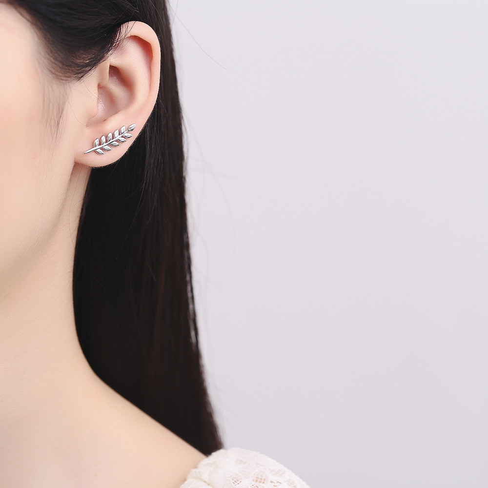 Cercei ear cuffs argint 925, JW681, model feriga, placat cu rodiu - 1 | YEO