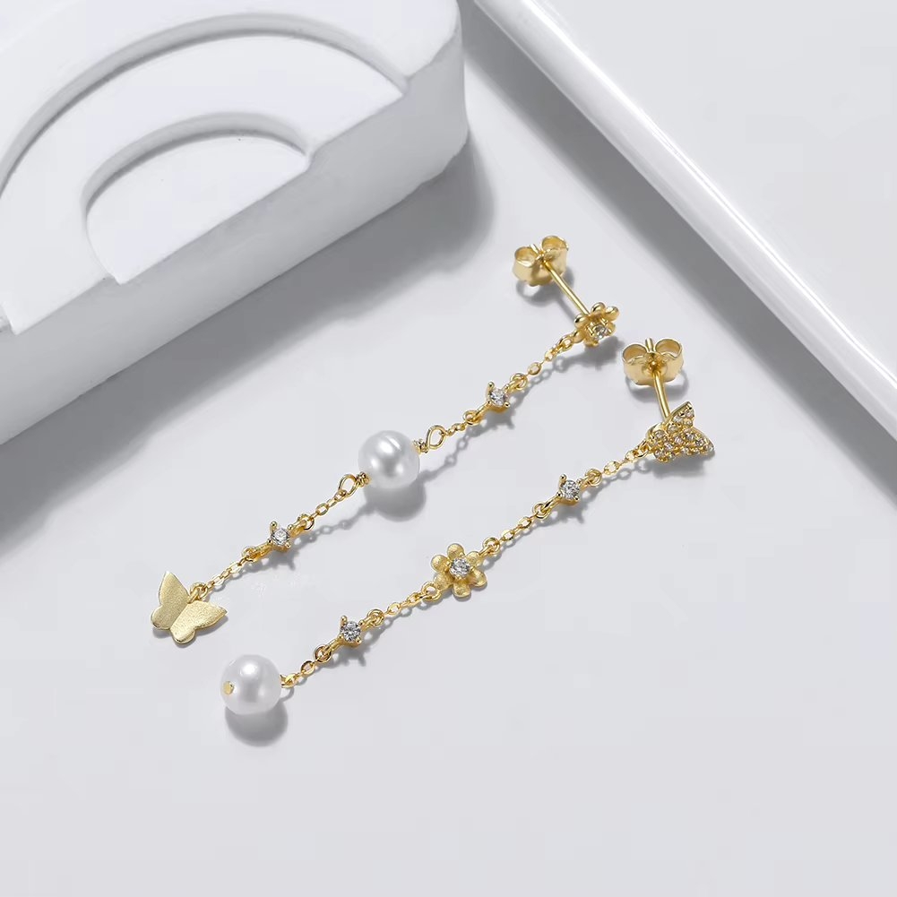 Cercei lungi argint 925, JW1730, model fluture, placati cu aur