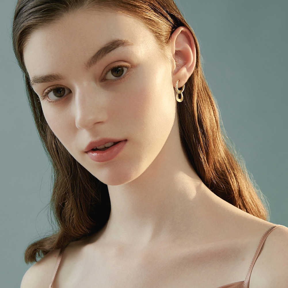 Cercei rotunzi argint 925, JW1801, model elegant, placati cu aur