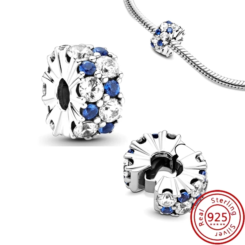 Charm/talisman argint 925, JW1191, model elegant cu pietre alb/albastru, placat cu rodiu - 1 | YEO