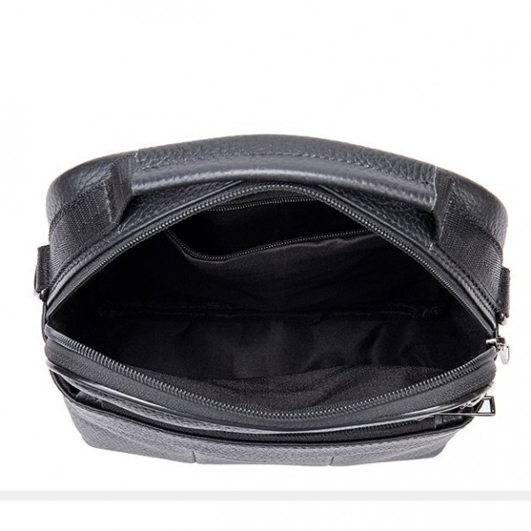 Geantă bărbați piele naturală, crossbody cu mâner și buzunar frontal, neagră — imaginea 3