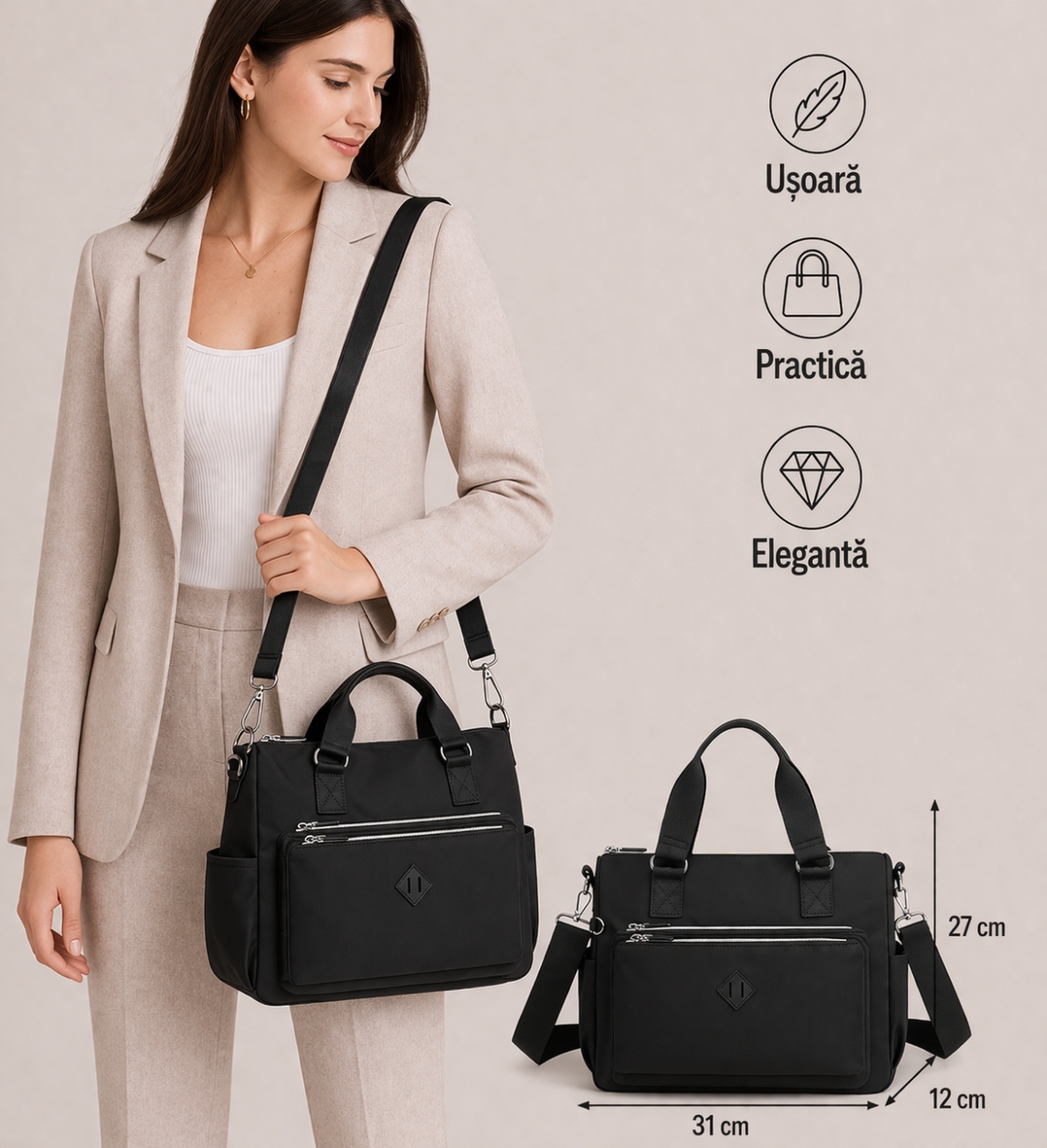 Geanta dama, Harmony GT2127, Negru - imagine 2