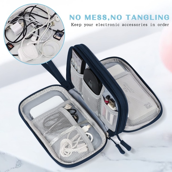 Organizator cabluri și accesorii electronice, dublu compartiment, negru — imaginea 4