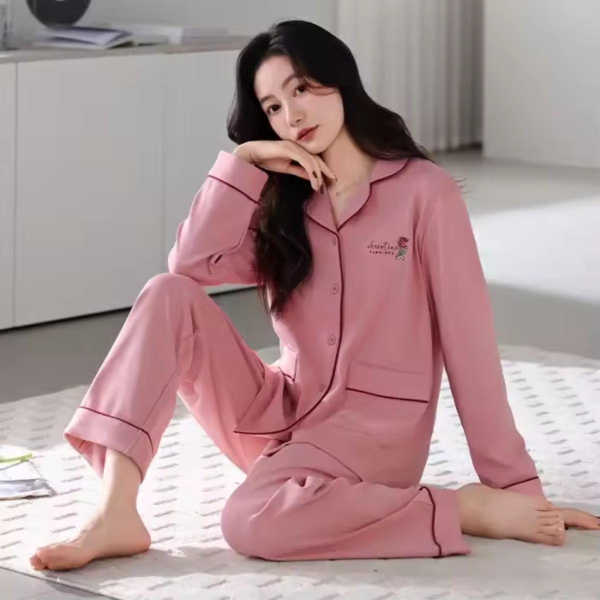 Pijama dama "Warm Love" din doua piese, PJ043, Roz