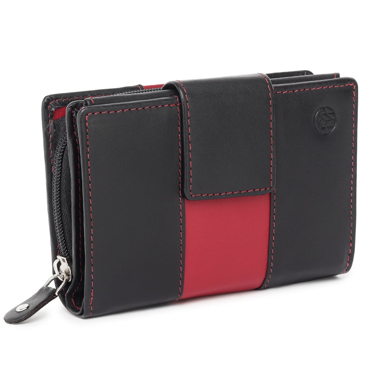 Portofel dama Marquise, Blanca PT1496, piele naturala, Negru/Rosu