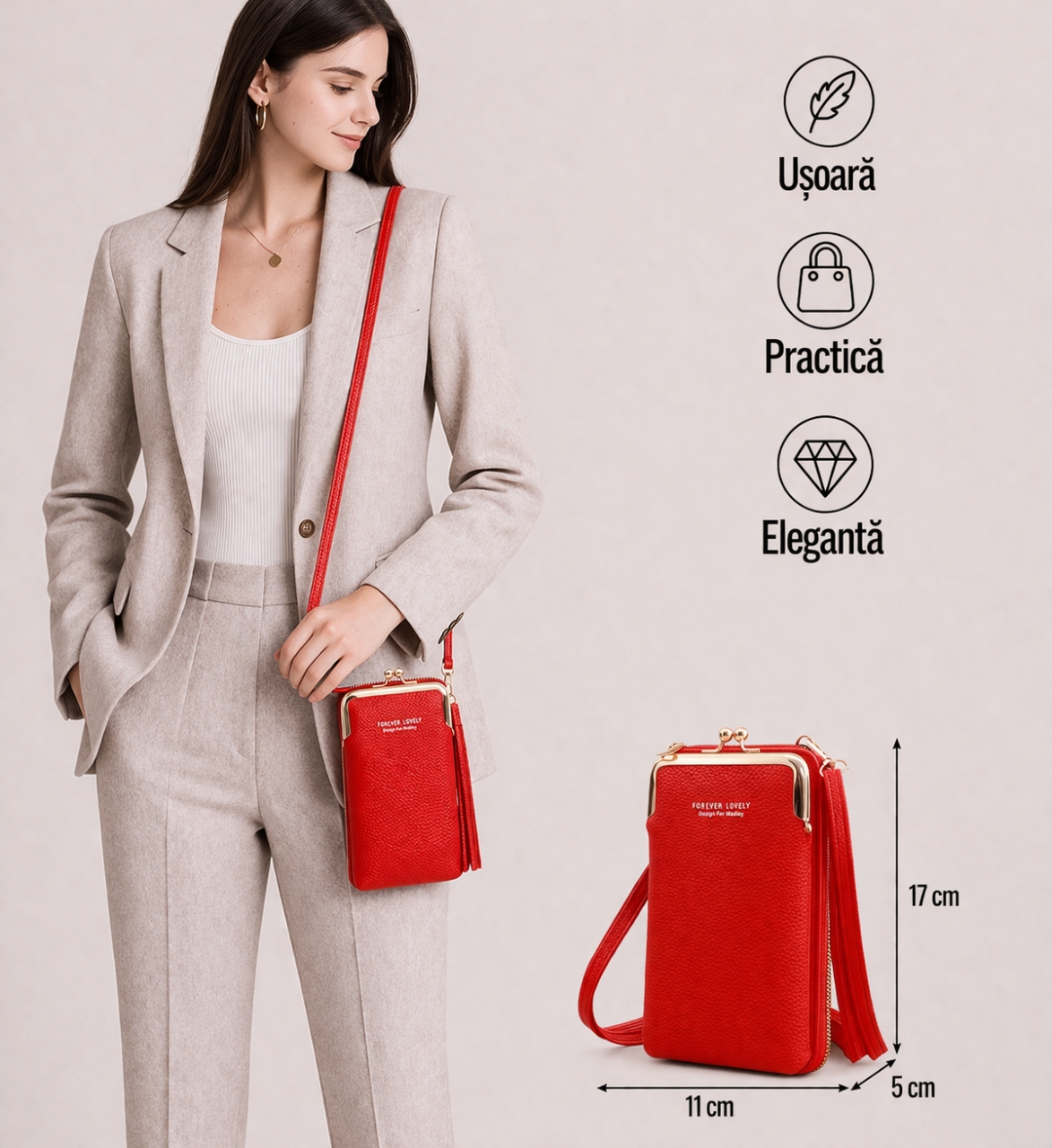 Portofel tip geanta, Angela PT794, model rosu - imagine 2