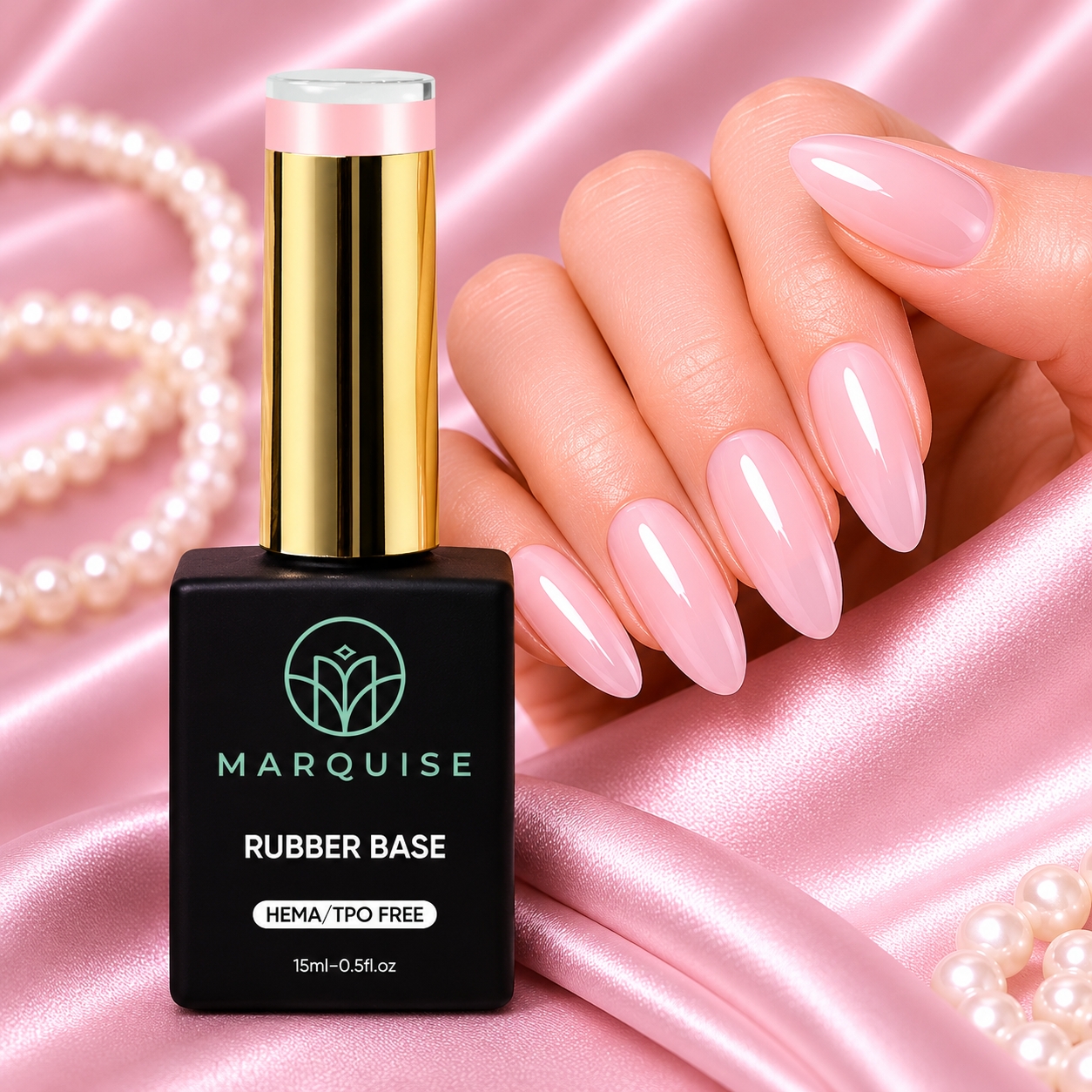 Rubber base unghii HEMA/TPO free, Marquise, roz nud, 15 ml, CBB046 — imaginea 2