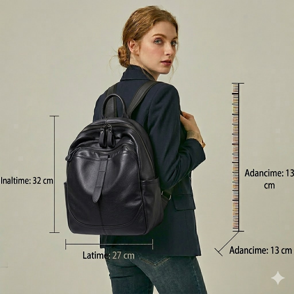 Rucsac dama, Amita GT2072, piele naturala, Negru - imagine 2