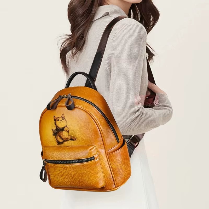 Rucsac dama, Saelis GT3339, piele naturala, Rosu - 2 | YEO