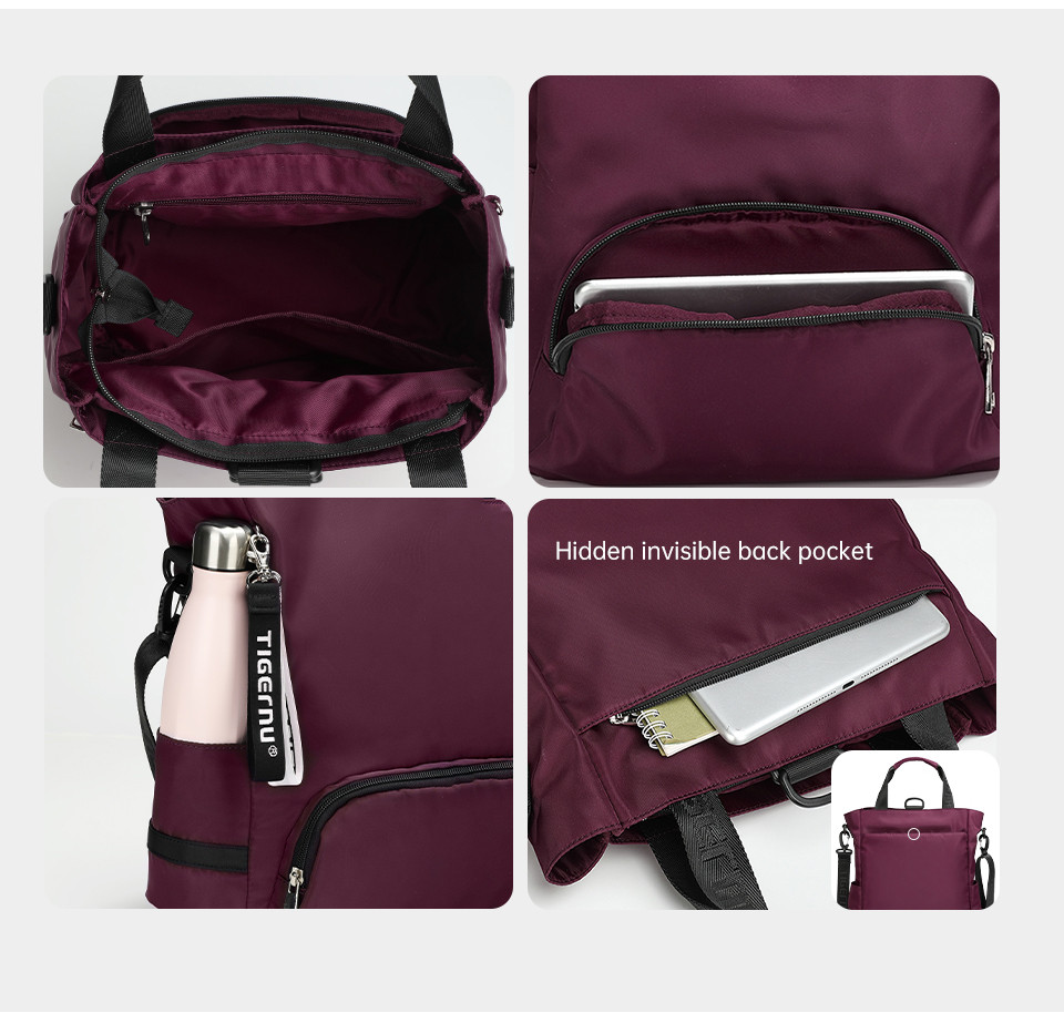 Rucsac geantă 2 în 1 unisex, material textil, curea de umăr, bordo — imaginea 5