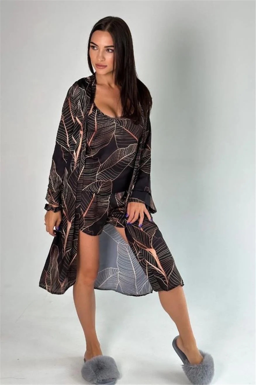 Set pijama dama din doua piese, cu bretele si pantaloni scurti – 2300744, Negru - imagine 3