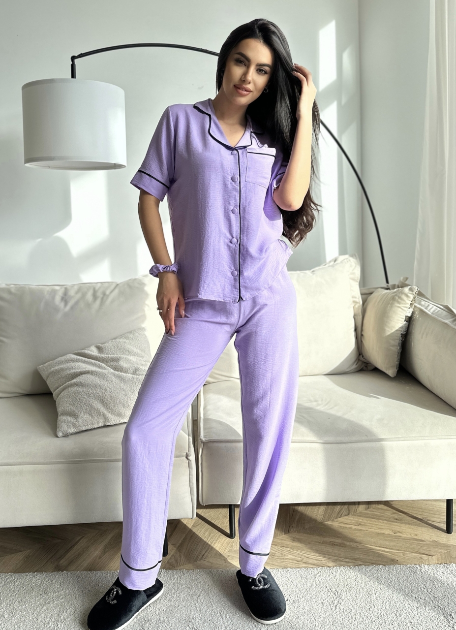 Set pijama dama din doua piese, cu nasturi – 2300131, Lila