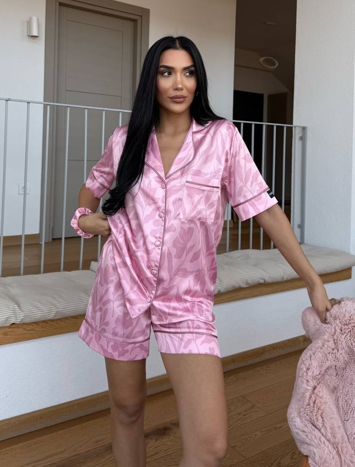Set pijama dama din doua piese, cu nasturi – 2500076, Rosé Silk