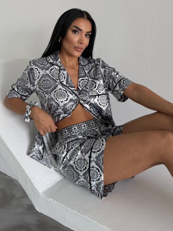 Set pijama dama din doua piese, cu nasturi – 2500162, Black Mosaic - imagine 4